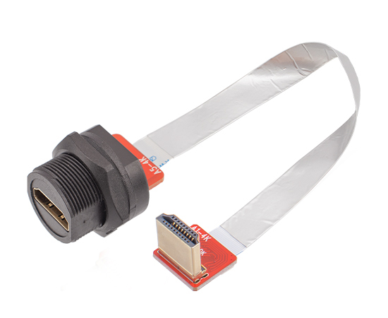 HDMI Female Back Mount to R/A HDMI Male FFC Type(Threaded)}