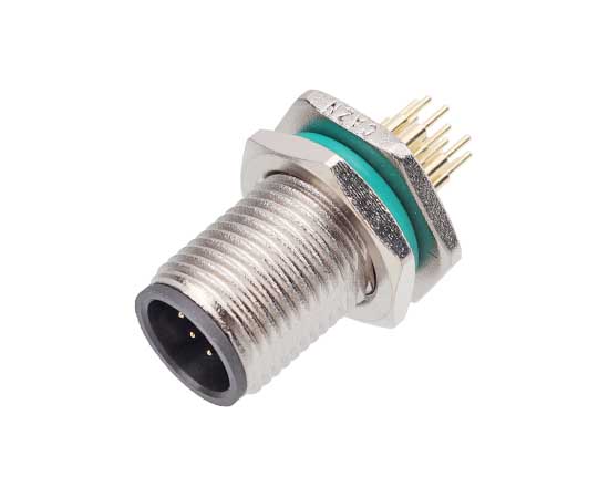 M12 Male Back Mount Socket (PCB, Screw M12*1, Zinc alloy)}