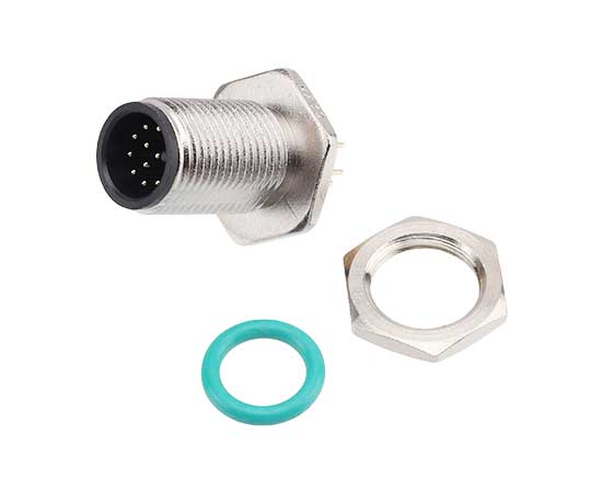 M12 Male Back Mount Socket (PCB, Screw M12*1, Zinc alloy)}