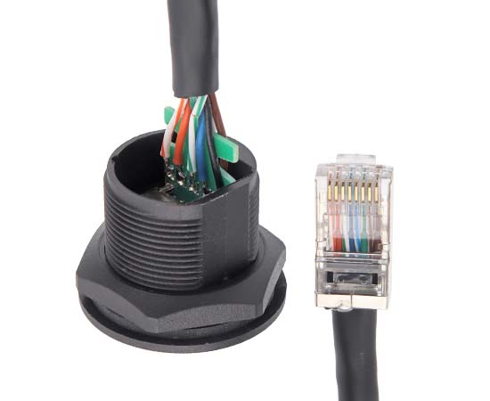 EP-RJ45 Panel front installation female socket/Male straight plug with PCB Board(Threaded)}